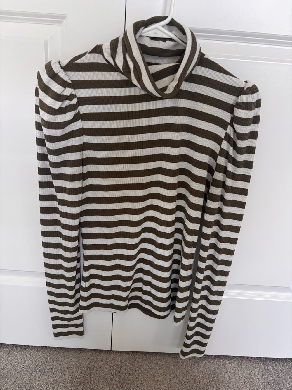 Evereve Brown and White Striped Turtleneck